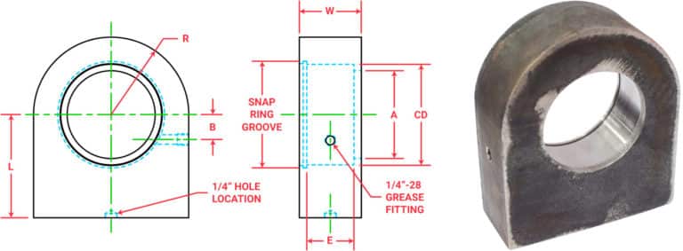 Spherical Tang Cylinder Base End Mounts with Snap Ring